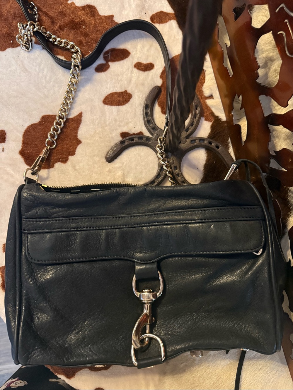Rebecca Minkoff Black Leather Mini Mac Crossbody with Silver Hardware
